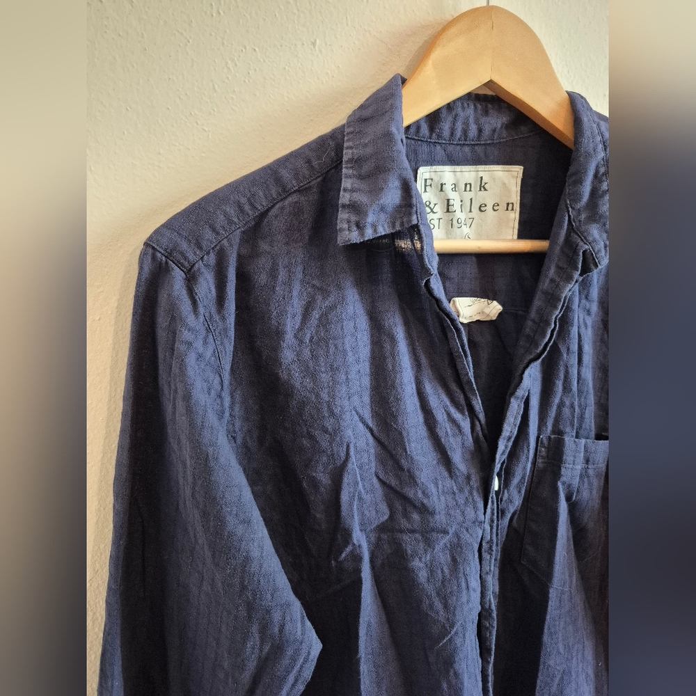 Frank And Eileen JOEDY Navy Textured Windowpane Italian Cotton Small - Picture 9 of 12